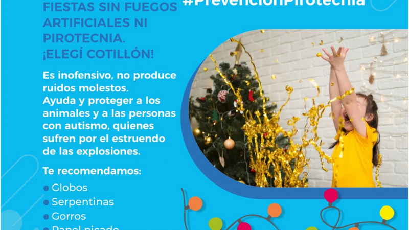 El Ministerio de Salud sugiere. “Celebrá estas fiestas sin fuegos artificiales ni pirotecnia: usá cotillón”