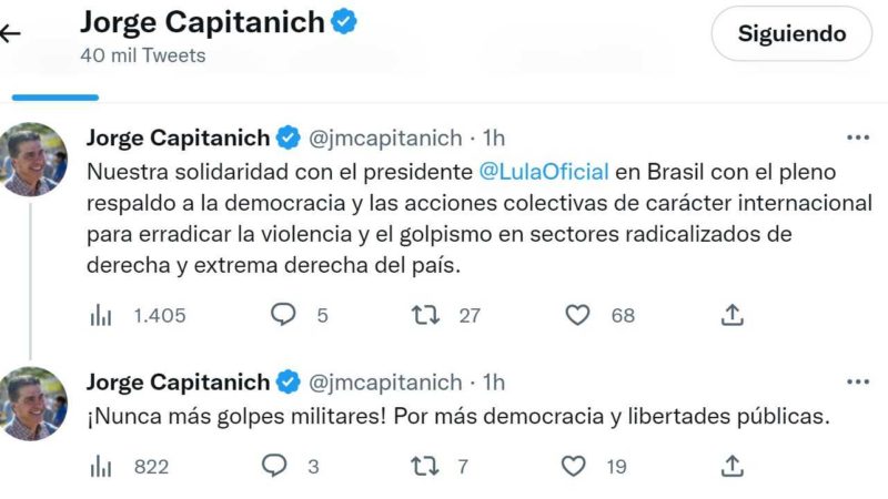 Capitanich repudio el intento de golpe de estado en Brasil y pidío «más democracia»