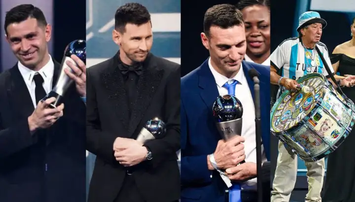 Argentina arrasó con los The Best: Messi fue elegido como el mejor jugador del mundo y también ganaron Dibu Martínez, Scaloni y la hinchada nacional