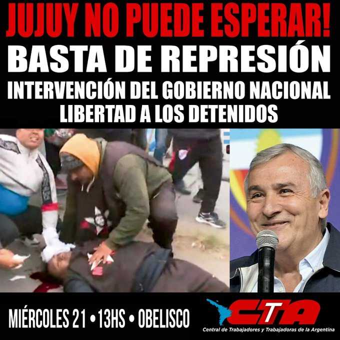 Sindicatos marchan a la Casa de la provincia de Jujuy tras la violenta represión de este lunes
