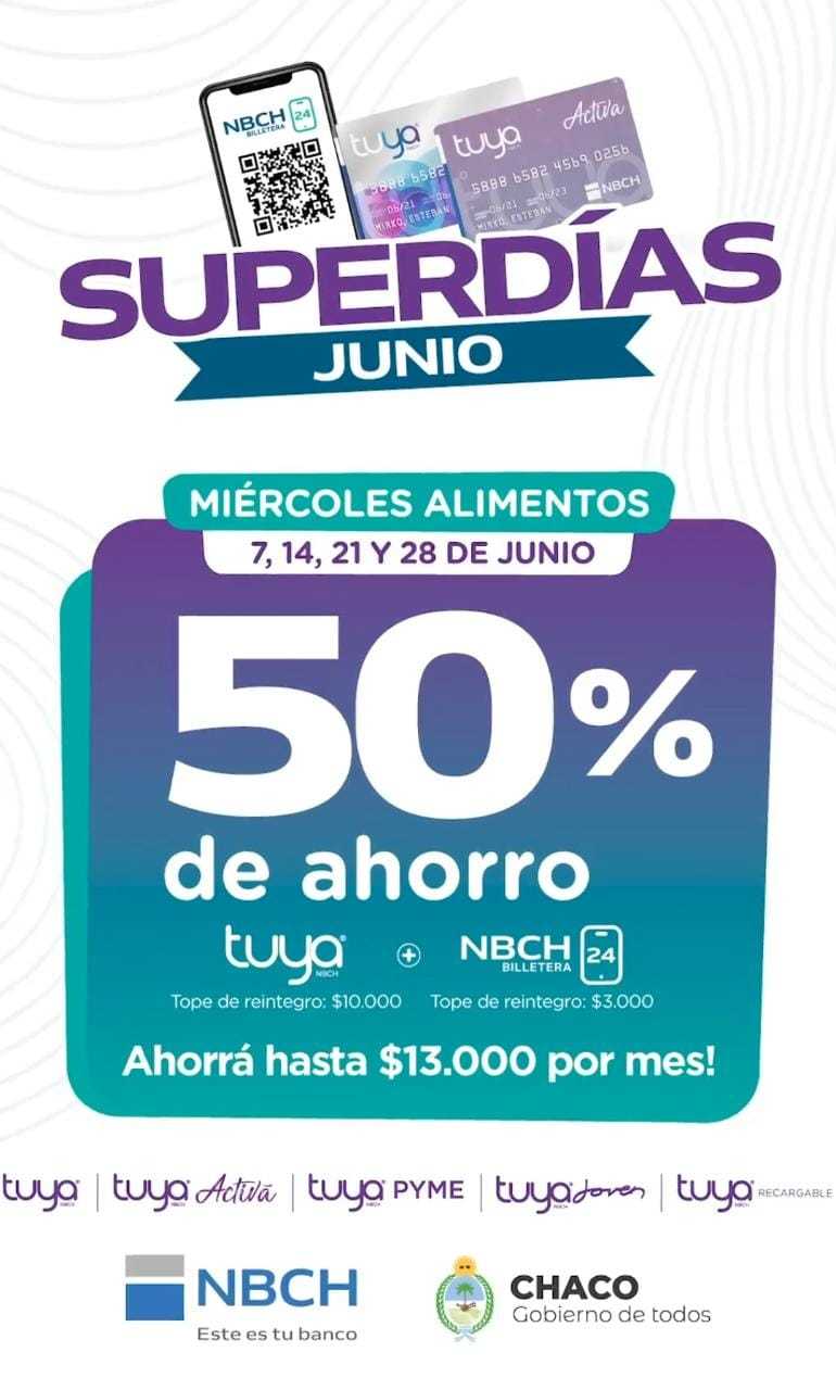 Miércoles de descuento del 50% con Tarjeta Tuya  en supermercados y alimentos