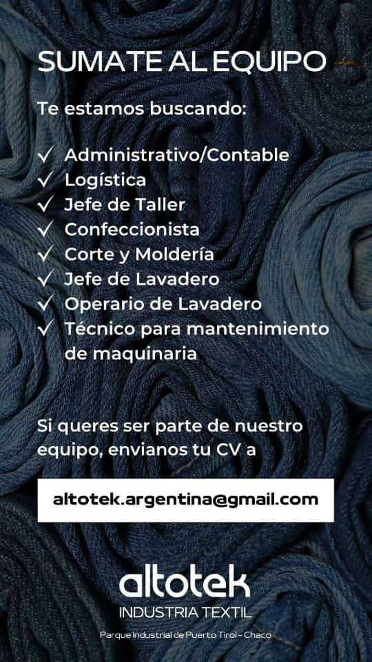 Chaco Industrial: Textil Altotek busca trabajadores para cubrir 70 puestos de manera inmediata