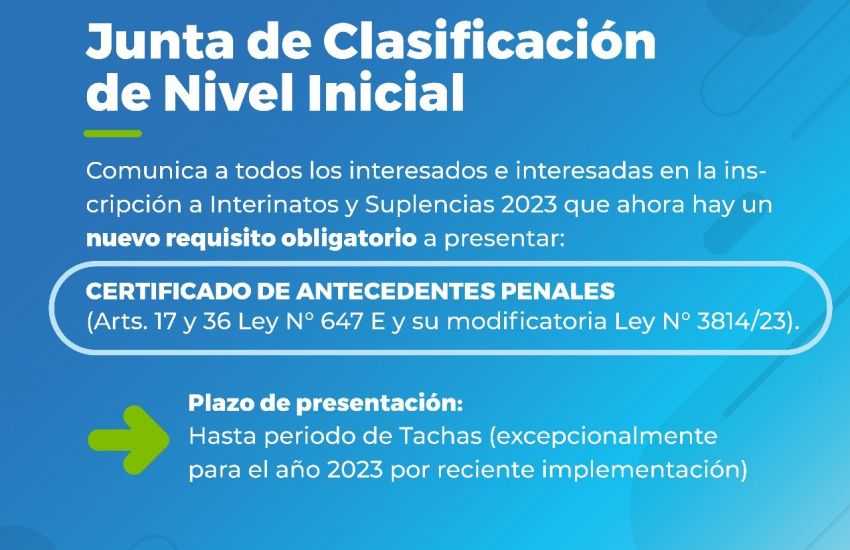 Docentes que se inscriban a interinatos y suplencias para el nivel inicial tienen que presentar certificado de antecedentes penales