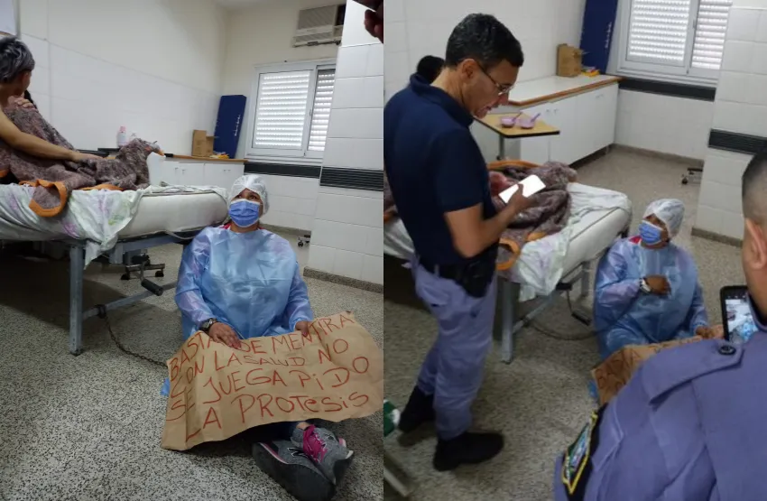 Saenz Peña: Una mujer se encadena en el Hospital 4 de Junio pidiendo una prótesis para su hijo
