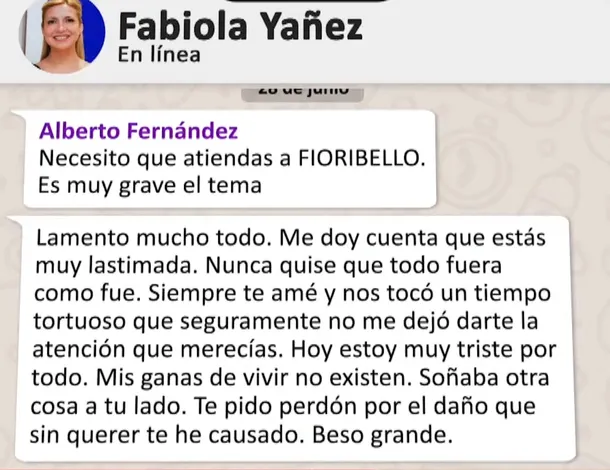 Los chats de Alberto Fernández a Fabiola Yañez el día que desistió de hacer la denuncia: “Mi consejo es que hables lo menos posible”