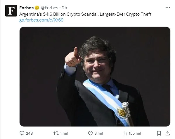 La estafa cripto de Milei llegó a la prestigiosa revista Forbes: «El robo más grande la historia»