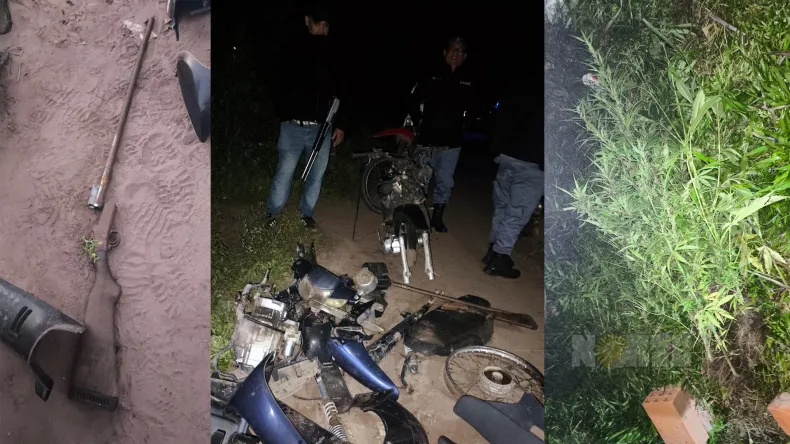 Operativo policial en el barrio Las Flores  Resistencia, terminó con el secuestro de armas, motocicletas robadas, partes de motos y plantas de marihuana