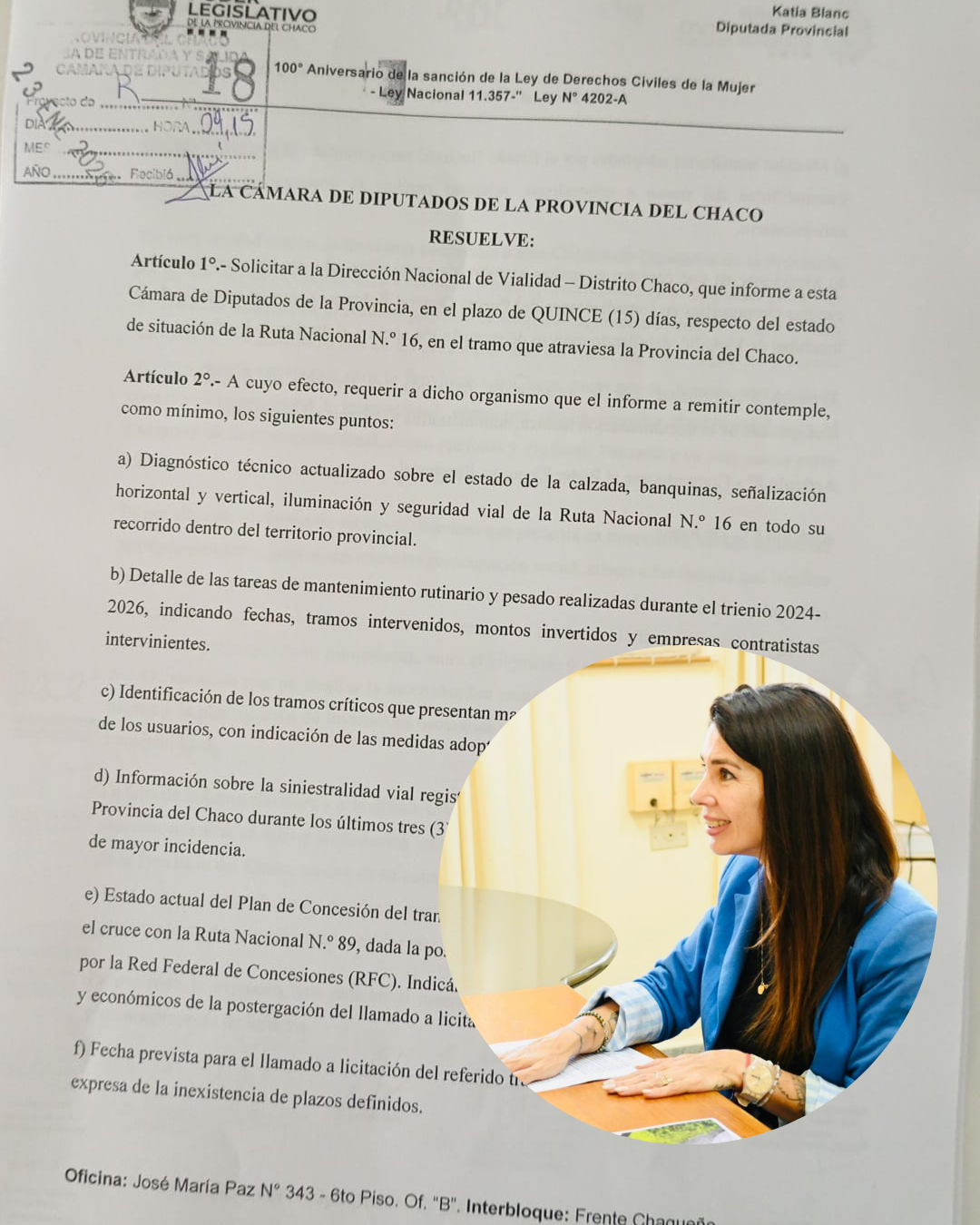 Katia Blanc exige respuestas urgentes ante el alarmante estado de las rutas chaqueñas