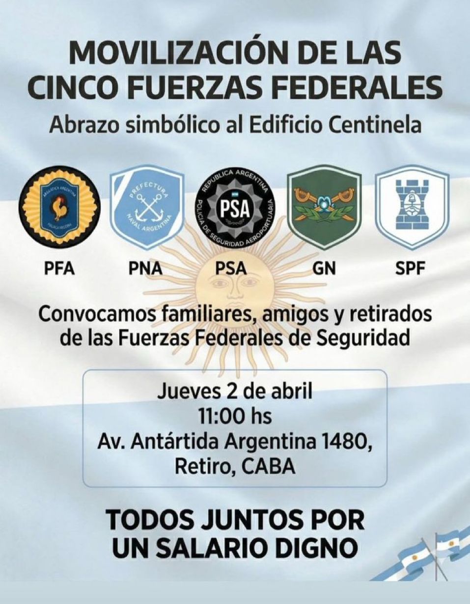 MALESTAR FEDERAL: TODAS LAS FUERZAS DE SEGURIDAD CONVOCAN A UNA MARCHA HISTÓRICA POR SALARIOS BAJOS