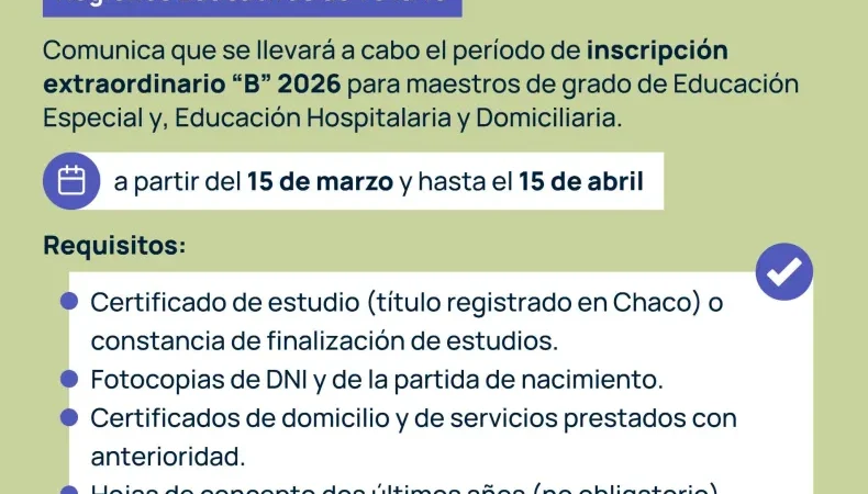 Chaco: abren inscripción extraordinaria para docentes de Educación Especial y Hospitalaria