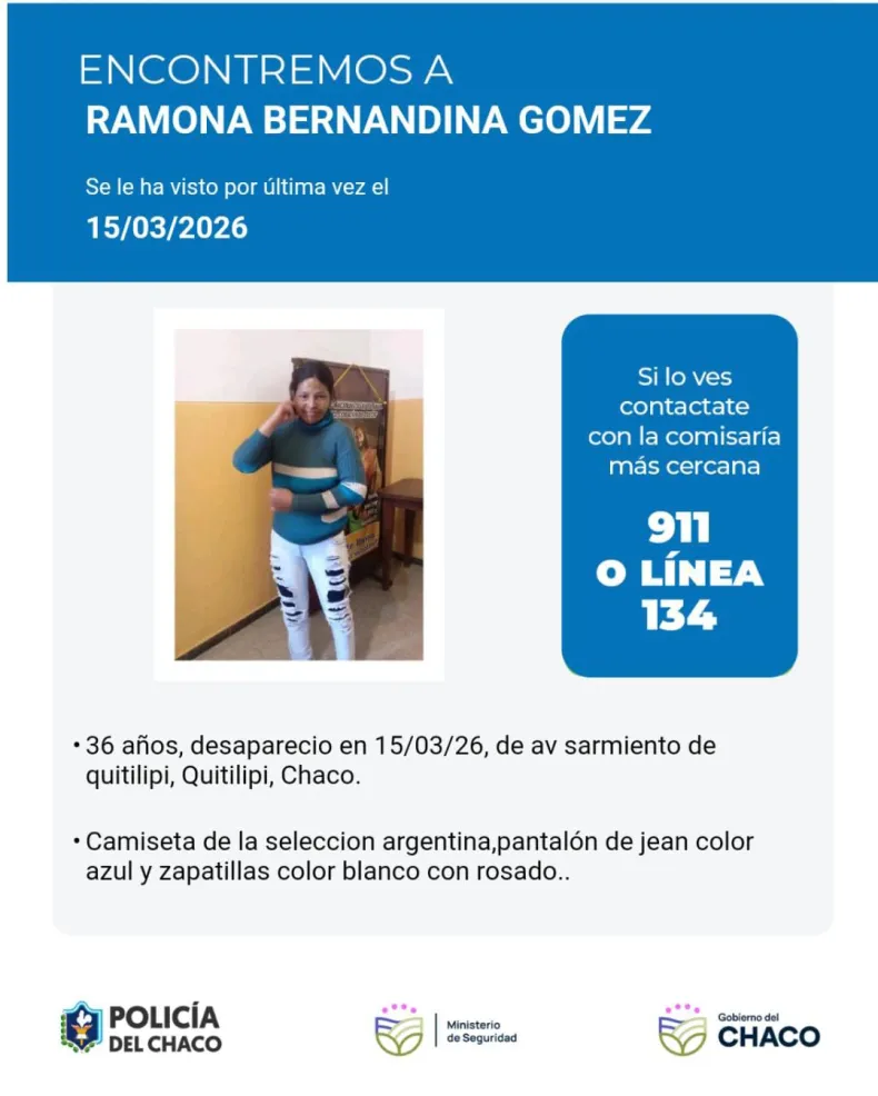 Buscan a Ramona Bernardina Gómez: desapareció tras salir del penal de Sáenz Peña en una moto